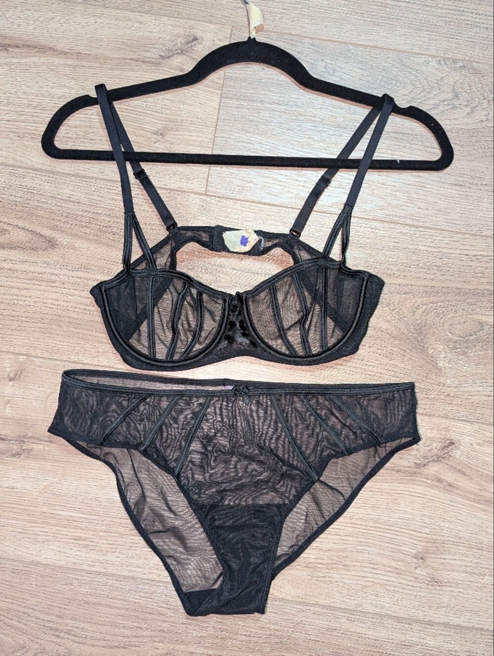 Yandy Black Sheer Underwire Bra & Mesh Panty Set